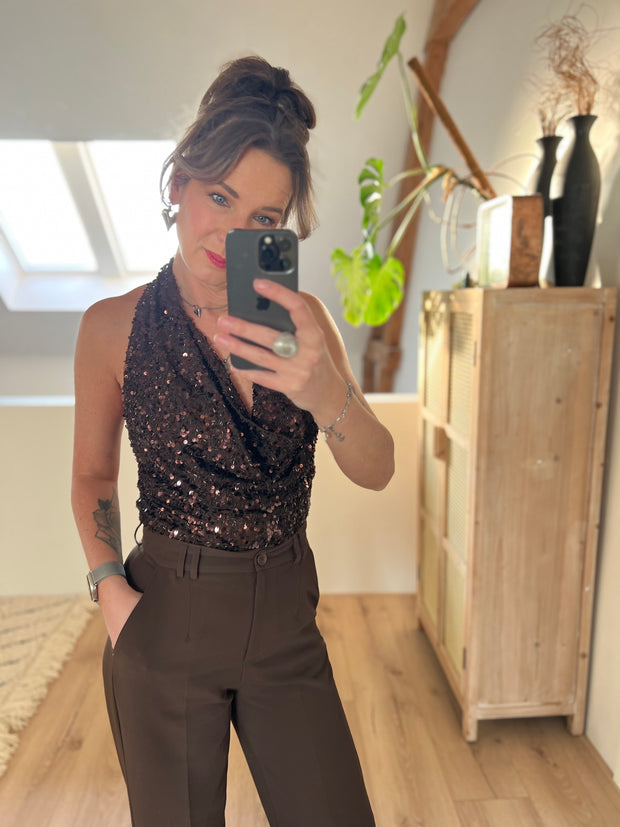 Top pailletten Bruin 23490