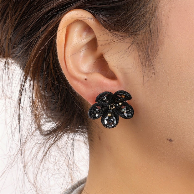 Cotton Flower Stud - Black E55172-1