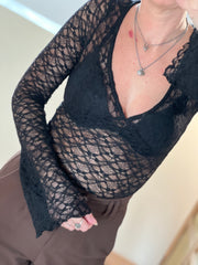 Top Lace V-hals 23375 Zwart