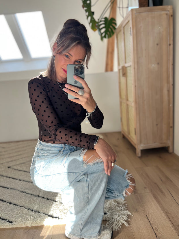 Top Mesh polka dot Bruin EP19624