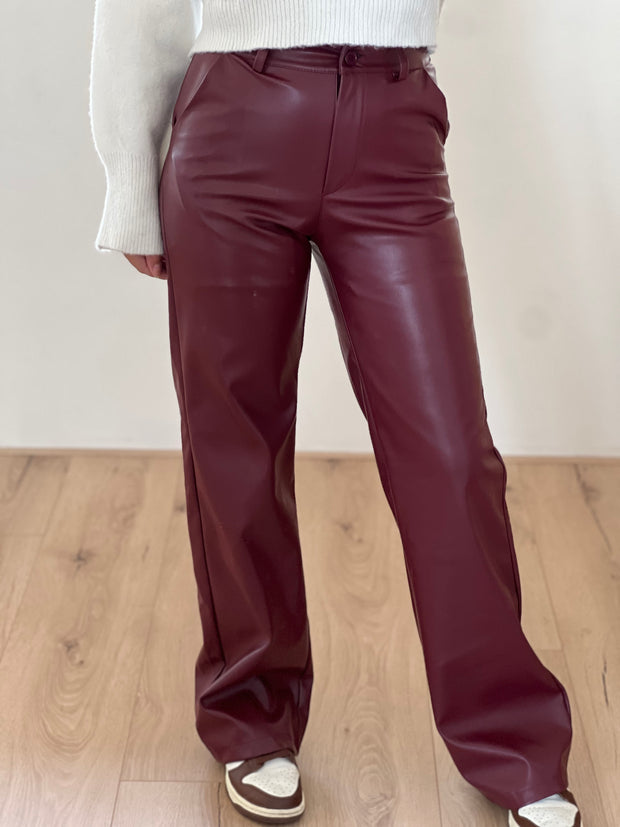 Broek leatherlook M317 Bordeaux