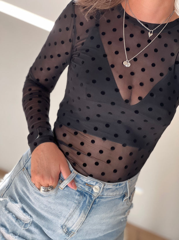 Top Mesh polka dot Zwart EP19624