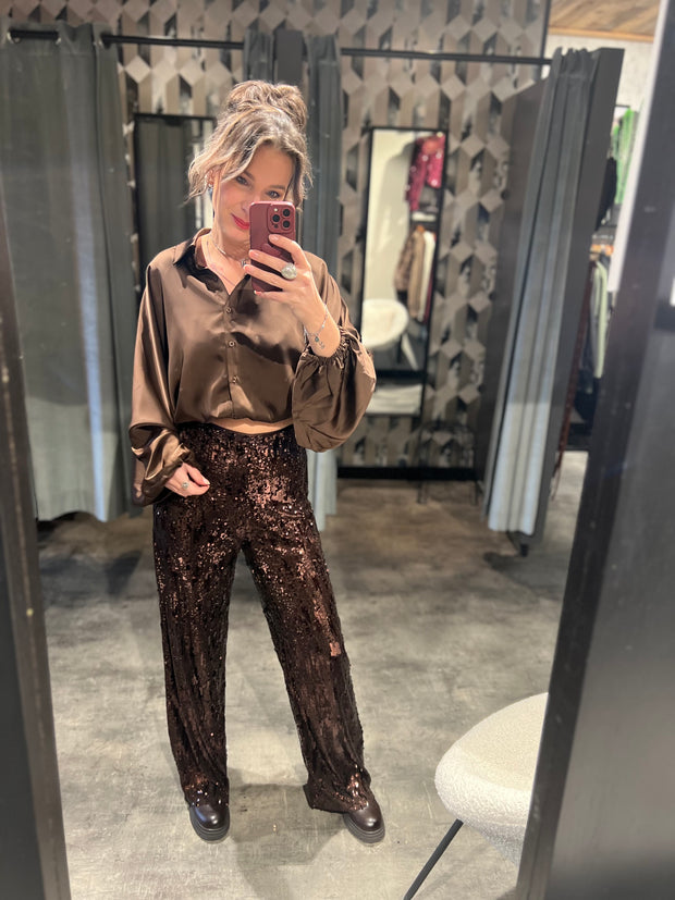 Pantalon pailletten 15365-1 Bruin