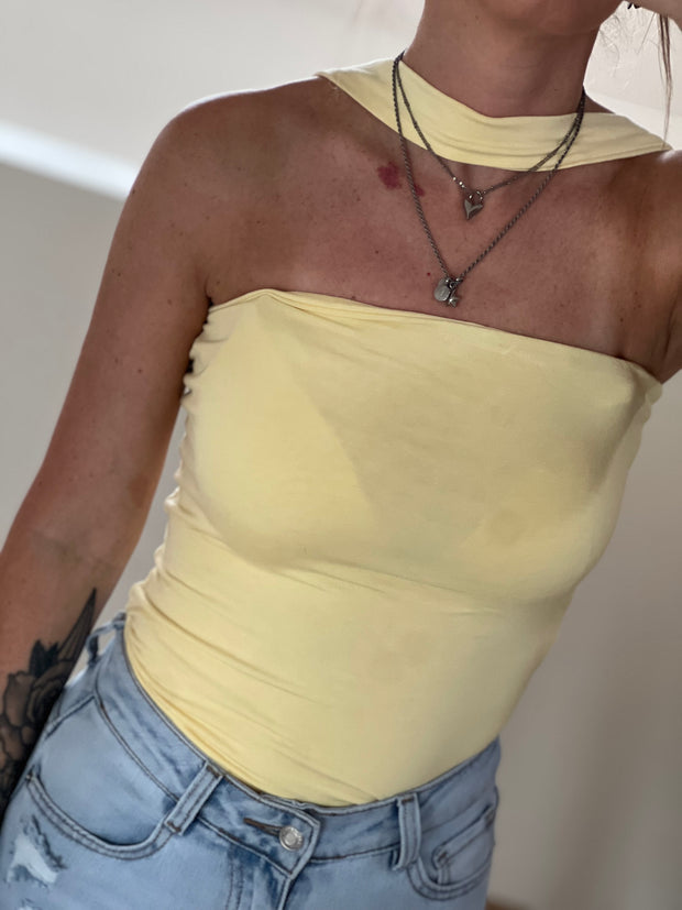 Top Strapless Choker M766 geel