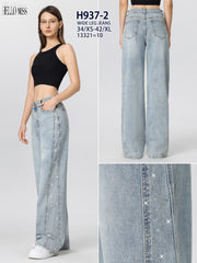 Jeans wide leg strass H937-2