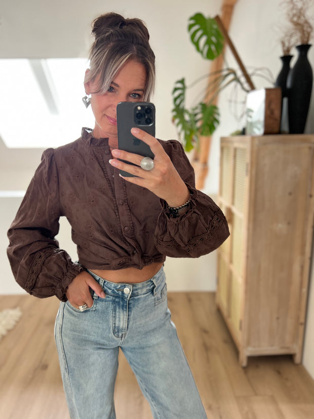 Blouse Broderie flowers 5G074 Bruin