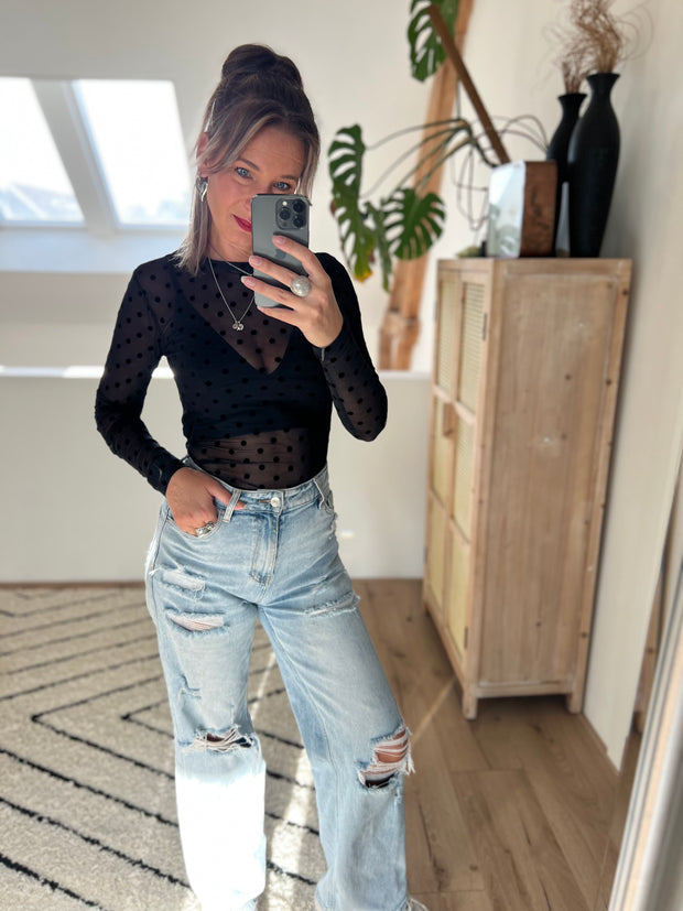 Top Mesh polka dot Zwart EP19624