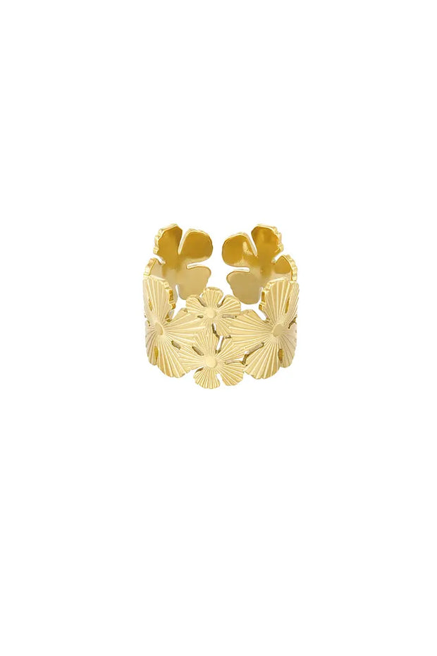 Statement ring bloem - goud Stainless Steel 3649