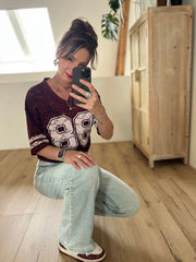 Shirt baseball lace Bordeaux