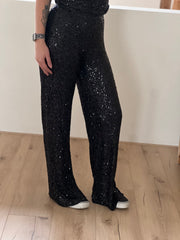 Pantalon pailletten zwart 9137