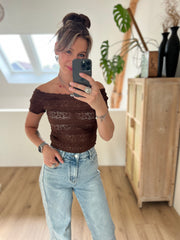 Top Off shoulder ruffle bruin 23428