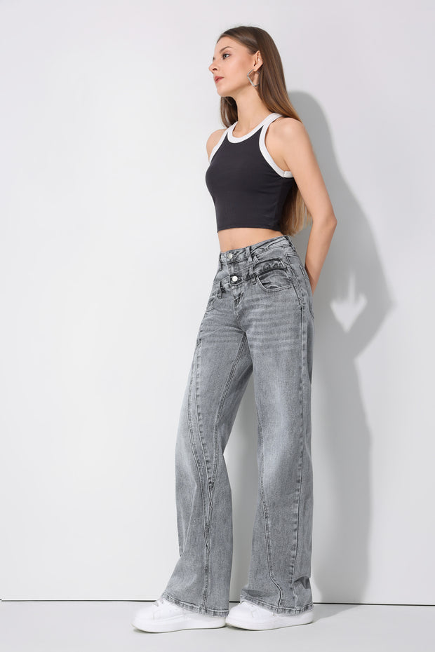 Jeans H849-2 Grijs Double wide leg stretch