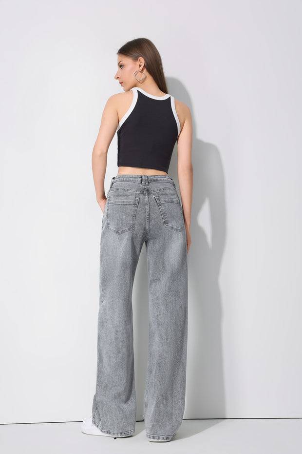 Jeans H849-2 Grijs Double wide leg stretch