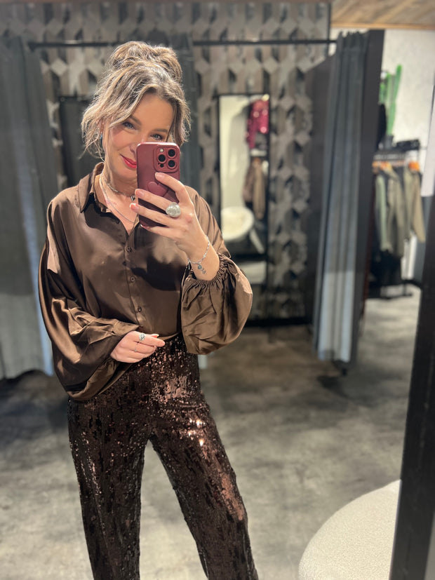 Pantalon pailletten 15365-1 Bruin