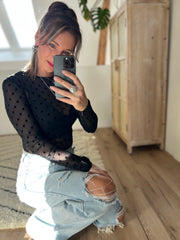 Top Mesh polka dot Zwart EP19624