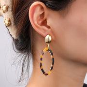 Long Oval Dangle - Leopard E55022-2