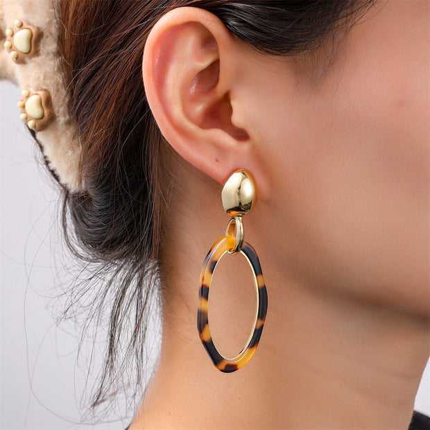 Long Oval Dangle - Leopard E55022-2