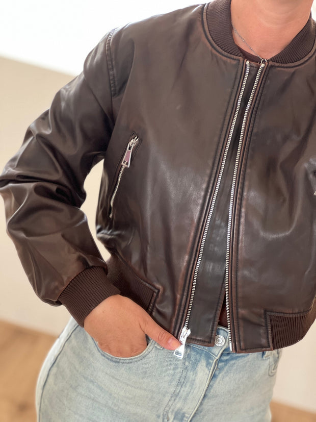 Jacket leatherlook bruin 16128