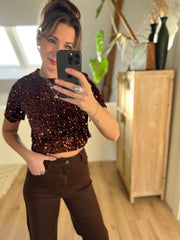 Pailletten top 7037 Camel