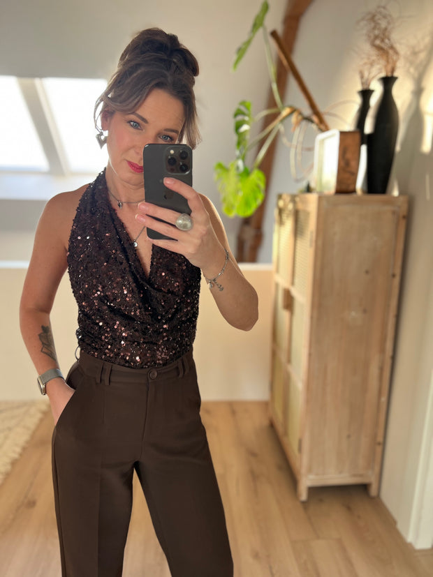 Top pailletten Bruin 23490