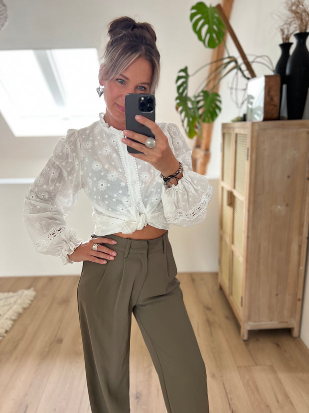 Blouse Broderie flowers 5G074 Wit