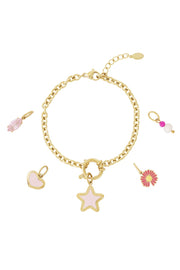 Armband DIY pink flowers & stars 8177