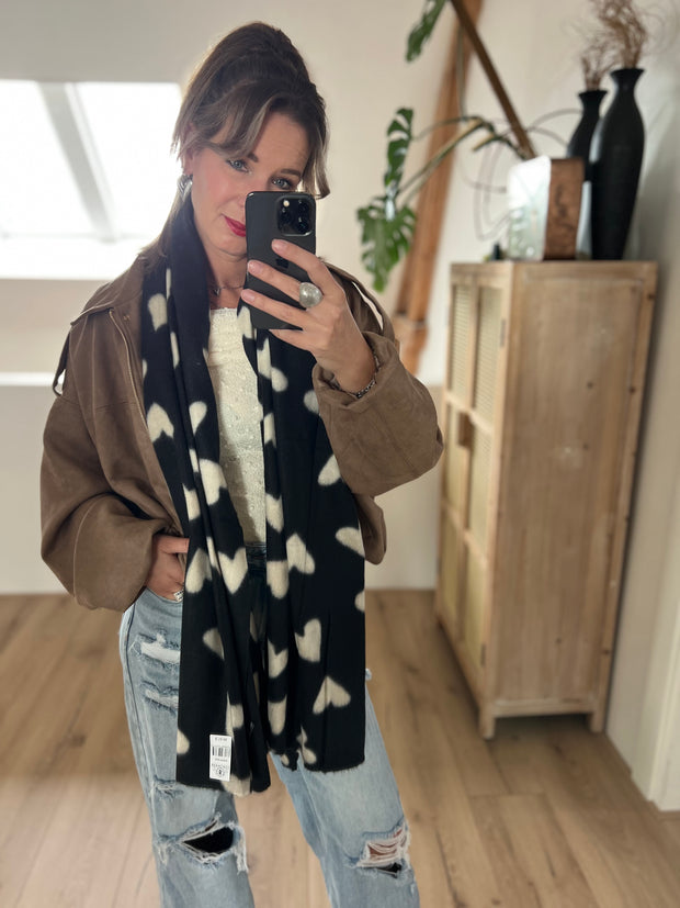 Sjaal Hearts ecru zwart