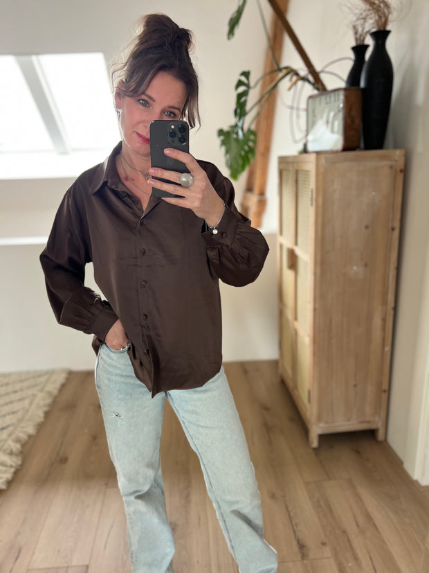 Blouse satinlook bruin 62030