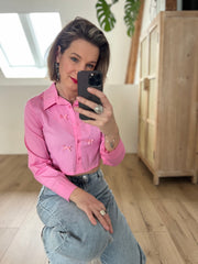 Blouse cropped strik 39443 Roze