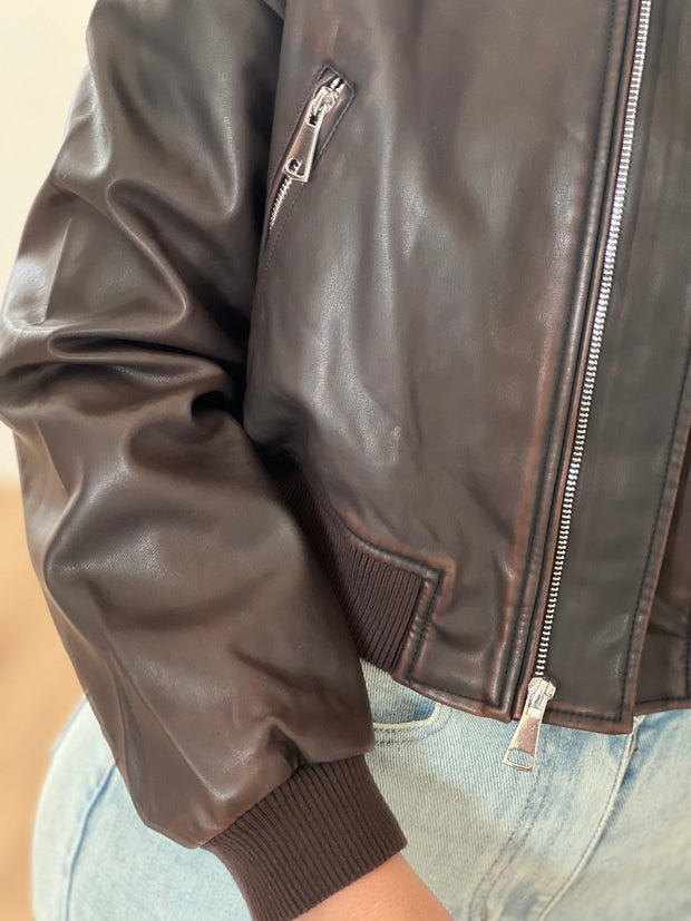 Jacket leatherlook bruin 16128