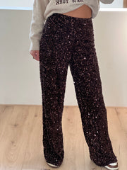 Pantalon sequin bruin 15826