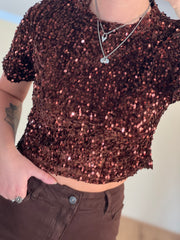 Pailletten top 7037 Camel