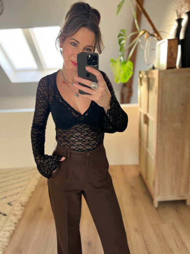 Top Lace V-hals 23375 Zwart