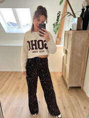 Pantalon sequin bruin 15826