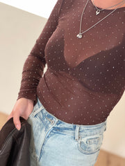 Top Mesh strass EP19573 Bruin