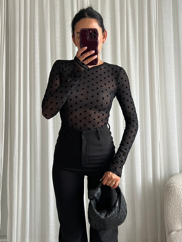Top Mesh polka dot Zwart EP19624