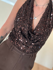 Top pailletten Bruin 23490