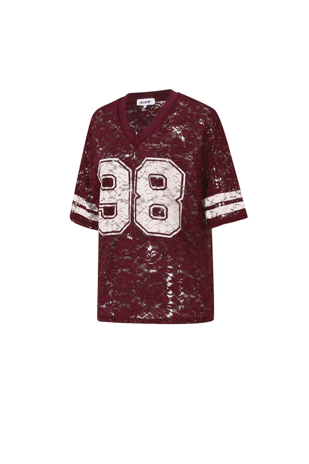 Shirt baseball lace Bordeaux