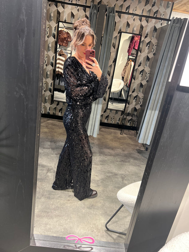 Pantalon pailletten 15365-1 Zwart