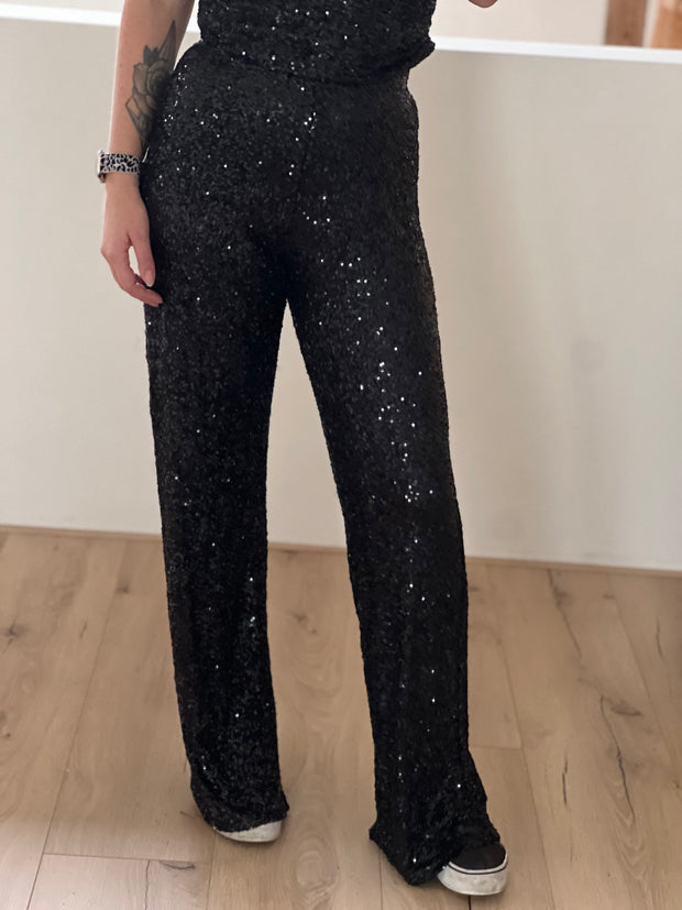 Pantalon pailletten zwart 9137