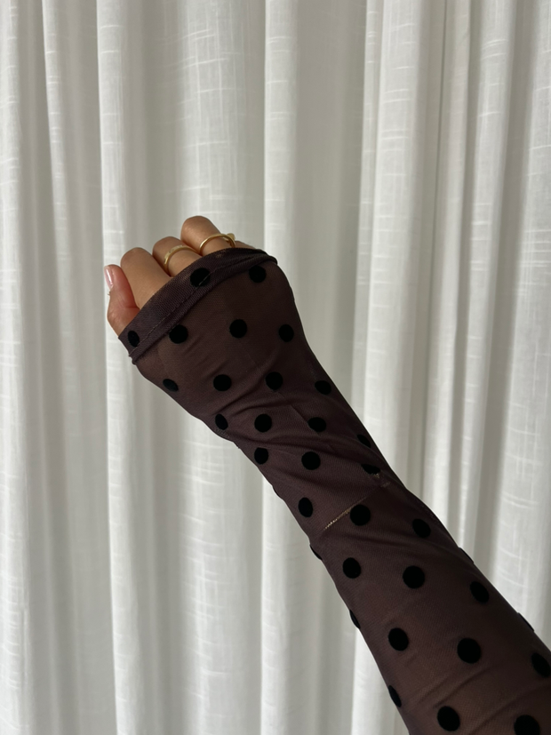 Top Mesh polka dot Bruin EP19624