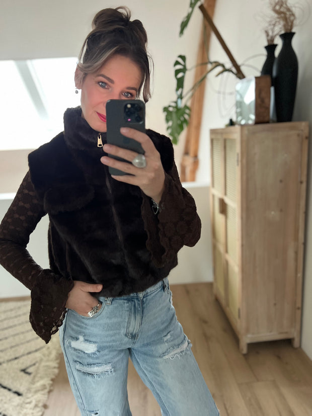 Gilet 55102 fake fur Bruin