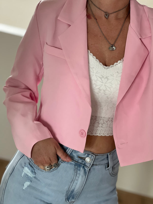Blazer cropped Roze M587