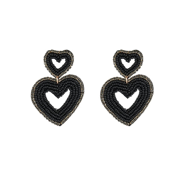 Oorbel 2 Hearts - black E4577-1