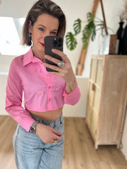 Blouse cropped strik 39443 Roze