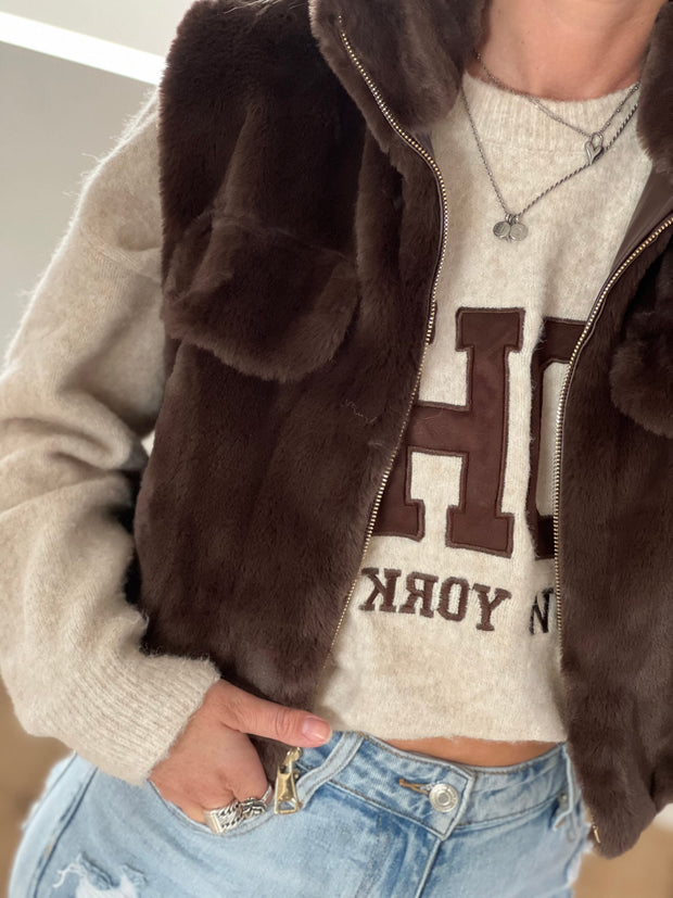 Gilet 40791 fake fur bruin