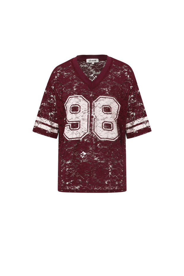 Shirt baseball lace Bordeaux