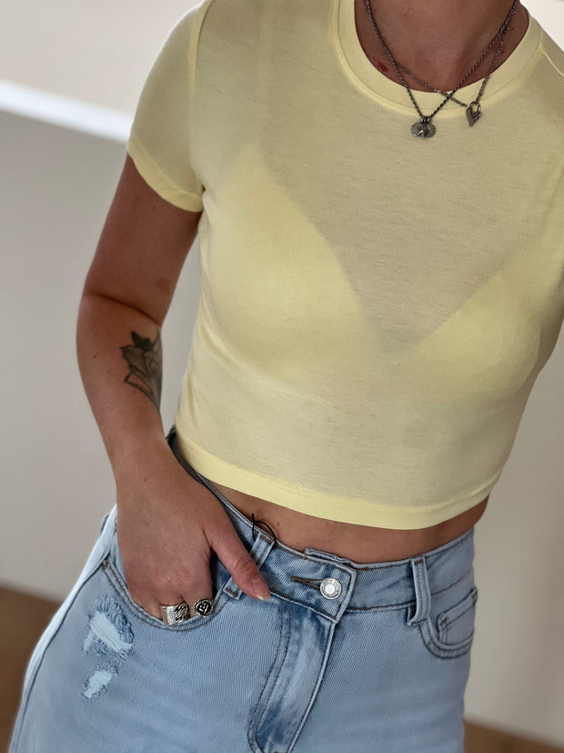 Top cropped basic 5140 geel