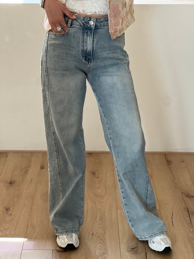 Jeans wide leg strass H937-2