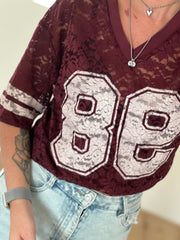 Shirt baseball lace Bordeaux